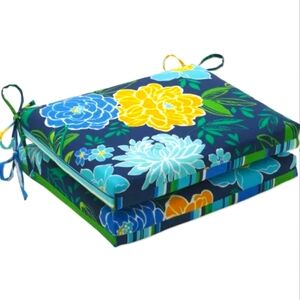 2pk Pillow Perfect Square Chair Pads NWOT Spring Bling / Sea Island Stripe Blue